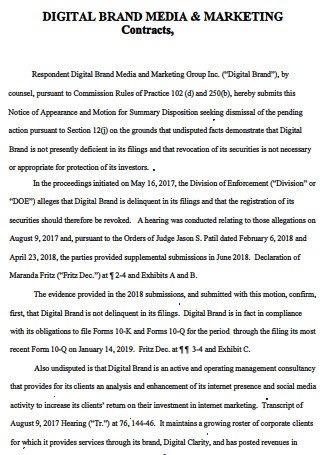 Digital Brand Media Marketing Contract