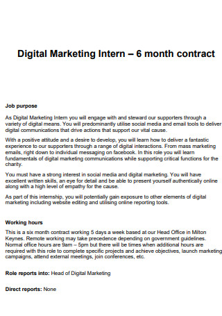Digital Marketing Intern Contract