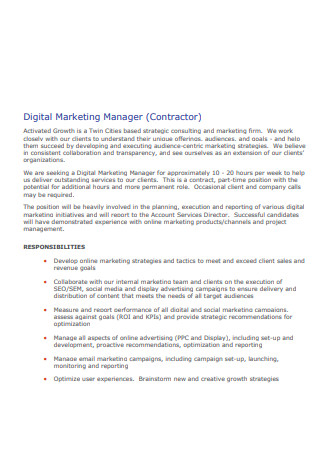 Digital Marketing Manager Contract