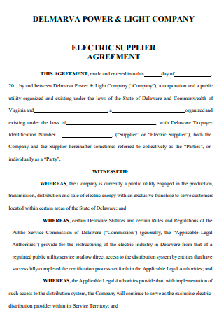Electric Supplier Agreement