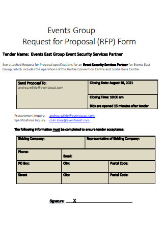 Event Group Bid Proposal Form