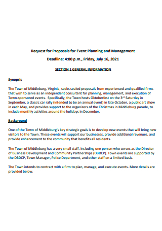 Event Planning and Management Request For Proposal