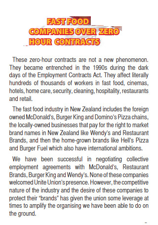 Fast Food Companies Zero Hours Contract