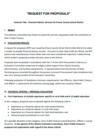 Financial Advisor Services For School District Proposal
