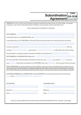 Formal Subordination Agreement