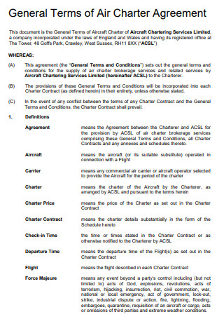 General Terms of Air Charter Agreement