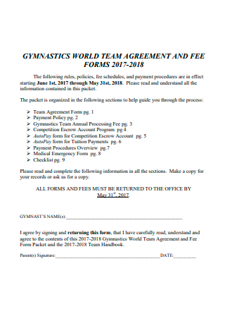 Gymnastics Team Agreement