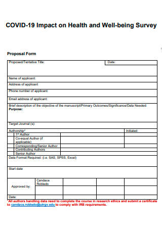 Health and Survey Proposal Form