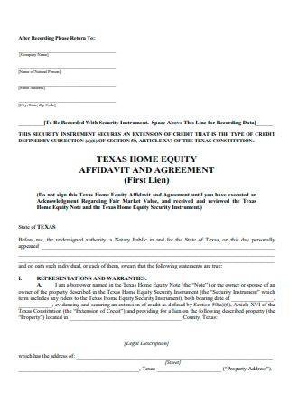 Home Equity Affidavit and Agreement