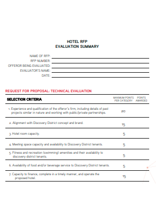 Hotel Request For Proposal Evaluation Summary