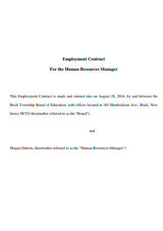 Human Resources Manager Employment Contract
