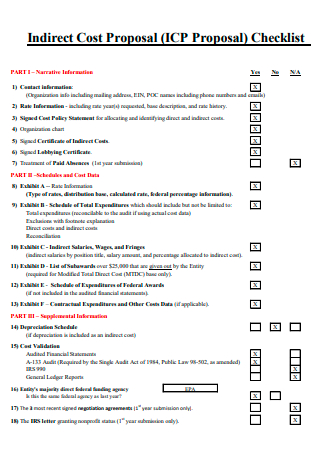 Indirect Cost Proposal Checklist