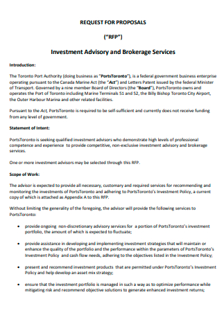 Investment Advisory and Brokerage Services Request For Proposal