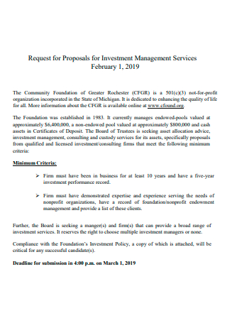 Investment Management Services Request For Proposal
