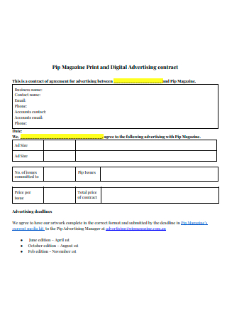 Magazine Print and Digital Advertising Contract