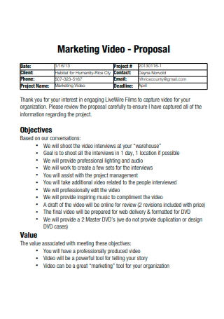 Marketing Video Proposal