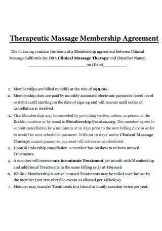 Massage Membership Agreement