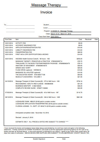 Massage Therapy Invoice