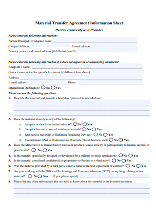 Material Transfer Agreement Information Sheet
