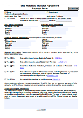 Materials Transfer Agreement Request Form