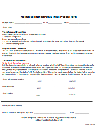 Mechanical Engineering Thesis Proposal Form