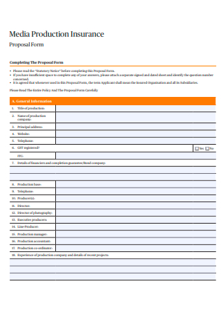 Media Production Insurance Proposal Form