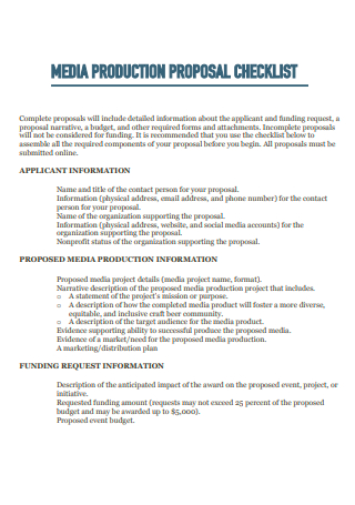 Media Production Proposal Checklist