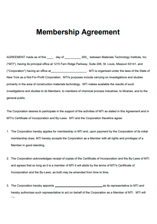Membership Agreement in PDF