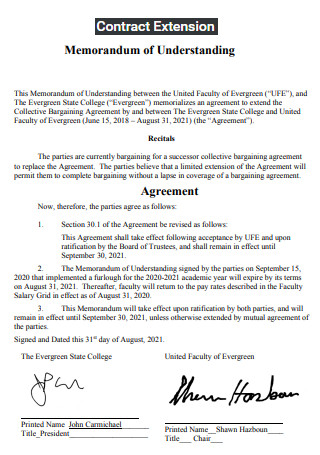 Memorandum of Contract Extension Agreement