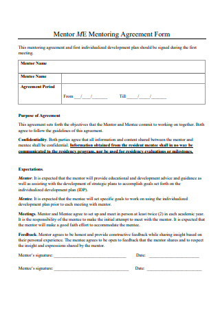 Mentor Mentoring Agreement Form