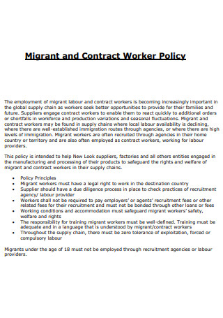 Migrant and Contract Worker Policy