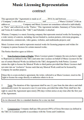 Music License Representation Contract