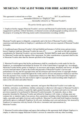 Musician Work for Hire Agreement