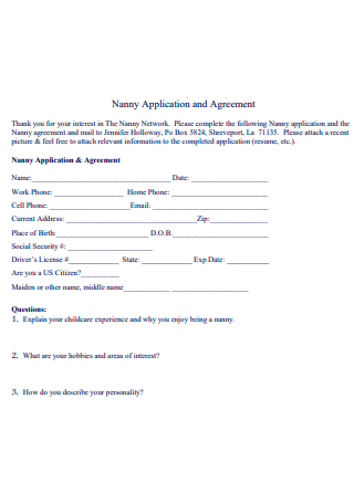 Nanny Application and Agreement