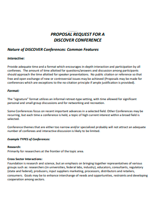 Nature of Discover Conference Request For Proposal