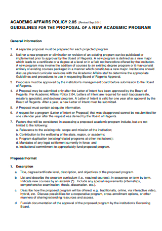 New Academic Affairs Policy Program Proposal