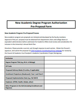 New Academic Degree Program Authorization Pre Proposal Form