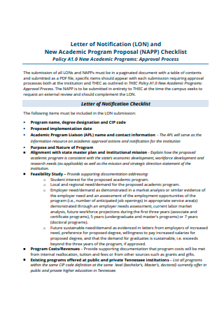 New Academic Program Proposal Checklist