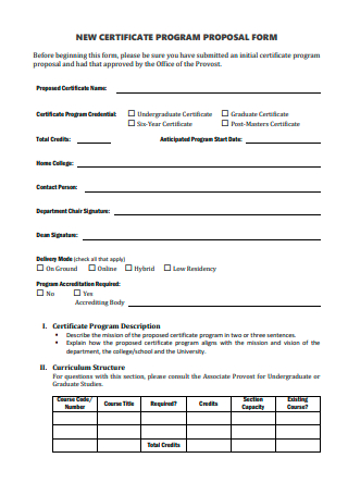 New Certificate Program Proposal Form