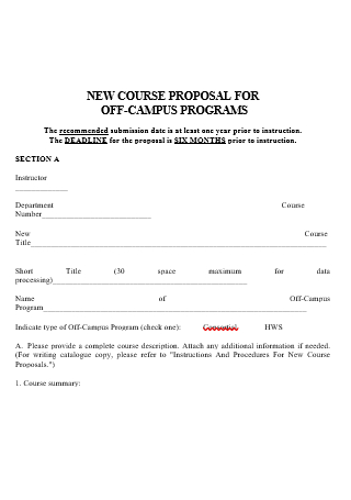 New Course Off Campus Program Proposal