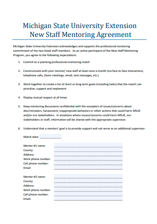 New Staff Mentoring Agreement