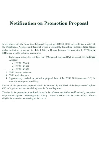 Notification on Promotion Proposal