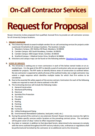 On Call Contractor Services Request For Proposal