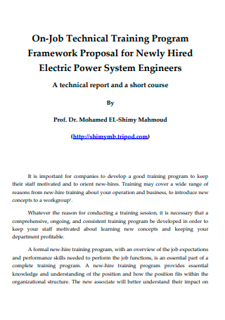 On Job Technical Training Program Proposal