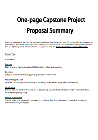 One Page Project Proposal Summary