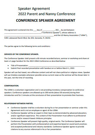 Parent and Nanny Conference Speaker Agreement