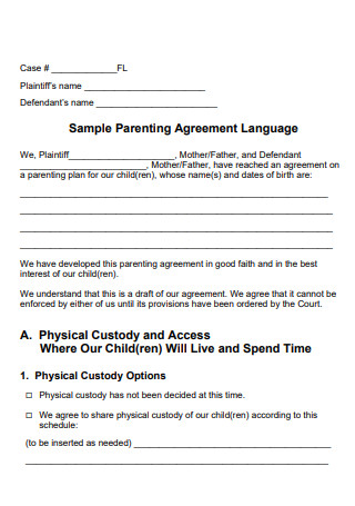 Parenting Agreement Language