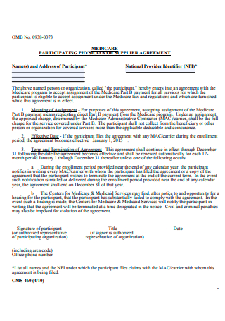 Participating Physician Supplier Agreement