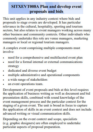 Plan And Develop Event Bid Proposal