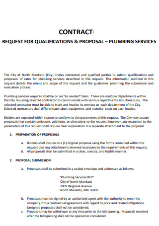 Plumbing Contract Qualifications And Proposal